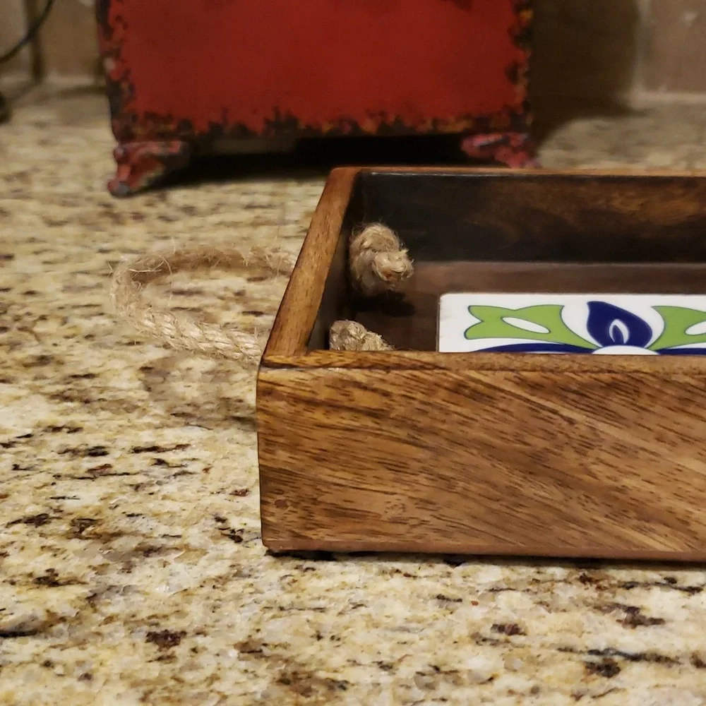 NWT Wooden Tray With Inlay Tiles, Handcrafted in India